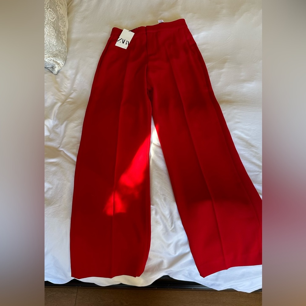 Zara red straight leg dress pants